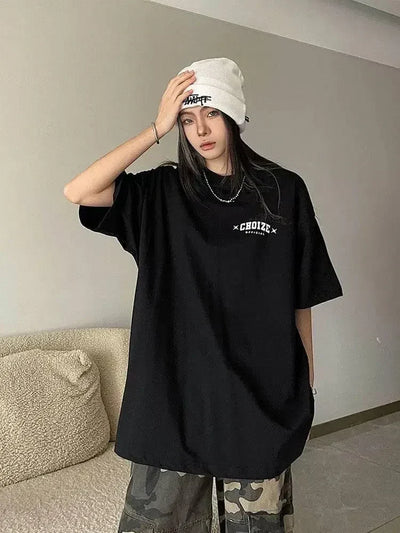 WHITE OVERSIZED COTTON T-SHIRT WITH BLUE GRAPHIC