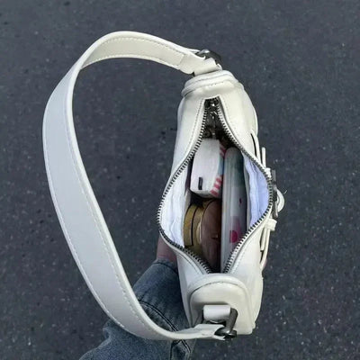 WHITE STAR SHOULDER BAG WITH UNIQUE ACCENTS