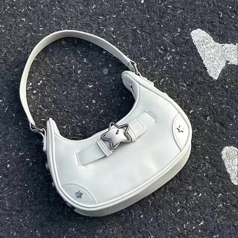 WHITE STAR SHOULDER BAG WITH UNIQUE ACCENTS