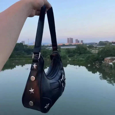 WHITE STAR SHOULDER BAG WITH UNIQUE ACCENTS