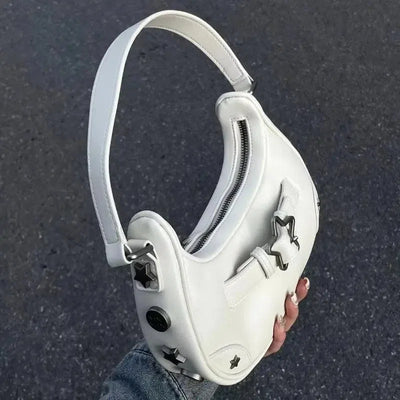 WHITE STAR SHOULDER BAG WITH UNIQUE ACCENTS