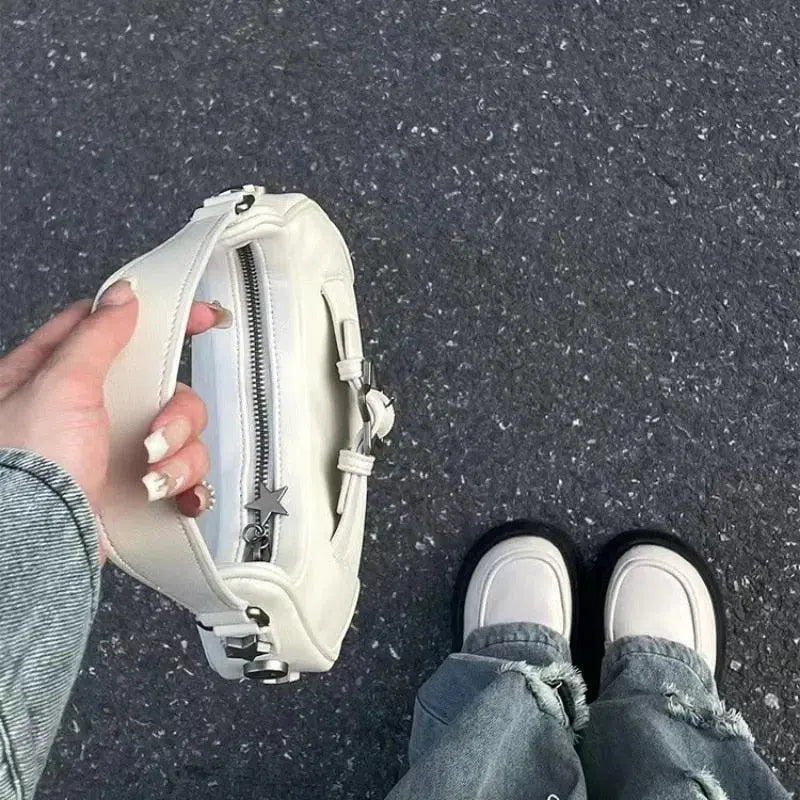WHITE STAR SHOULDER BAG WITH UNIQUE ACCENTS