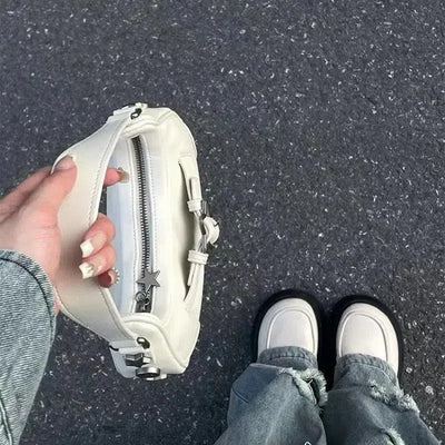 WHITE STAR SHOULDER BAG WITH UNIQUE ACCENTS