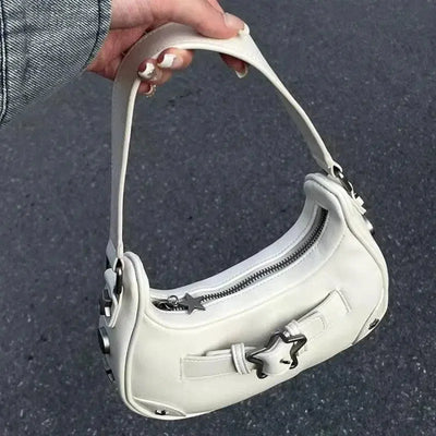 WHITE STAR SHOULDER BAG WITH UNIQUE ACCENTS