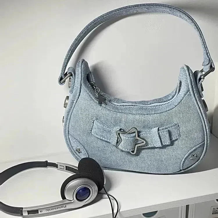 WHITE STAR SHOULDER BAG WITH UNIQUE ACCENTS
