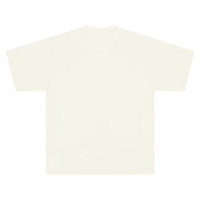 WHITE T-SHIRT SOCIAL TEXT WITH BLURRED FIGURES LIGHT BEIGE STREETWEAR