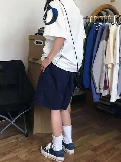 WHITE T-SHIRT WITH BLUE ACCENTS FOR KOREAN VINTAGE STREETWEAR