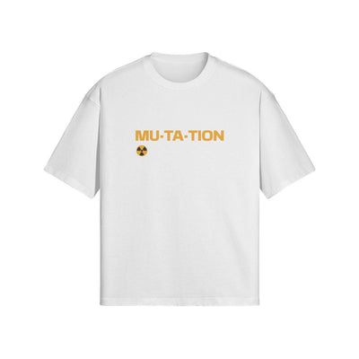 WHITE T-SHIRT WITH MUTATION TEXT FOR EVERYDAY WEAR AND STYLISH COMFORT
