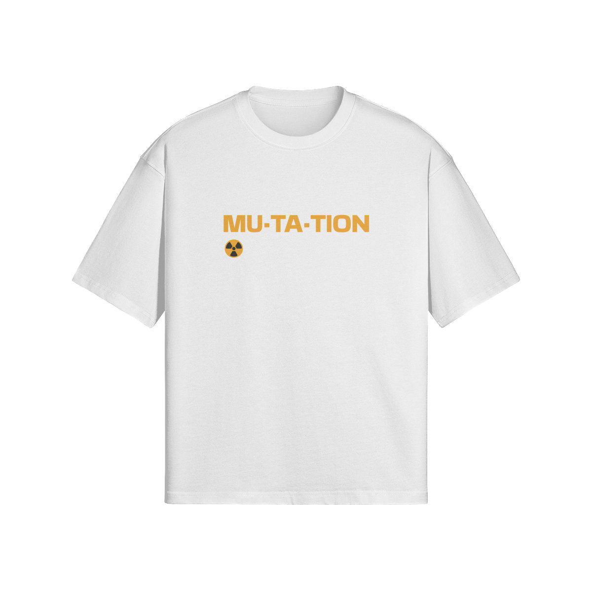 WHITE T-SHIRT WITH MUTATION TEXT FOR EVERYDAY WEAR AND STYLISH COMFORT