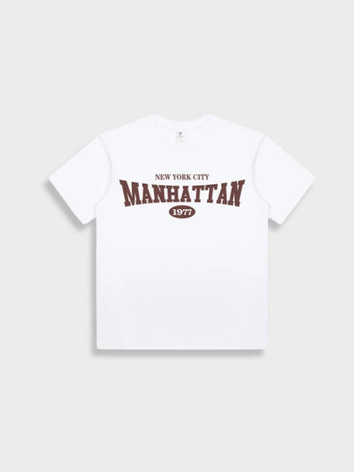 WHITE TEE SHIRT MANHATTAN 1977 DESIGN FOR NEW YORK CITY ENTHUSIASTS