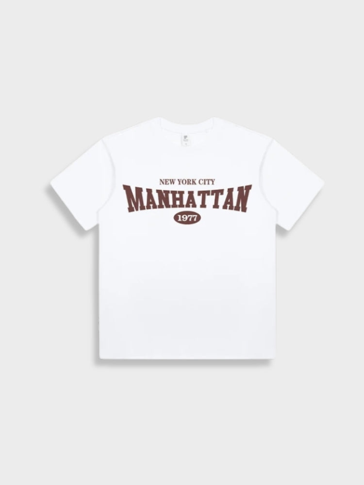 WHITE TEE SHIRT MANHATTAN 1977 DESIGN FOR NEW YORK CITY ENTHUSIASTS