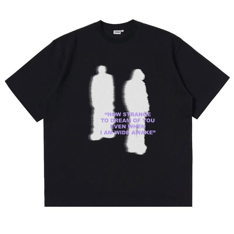 WHITE TEE SHIRT WITH BLUE FIGURES AND PINK TEXT - STYLISH TEE