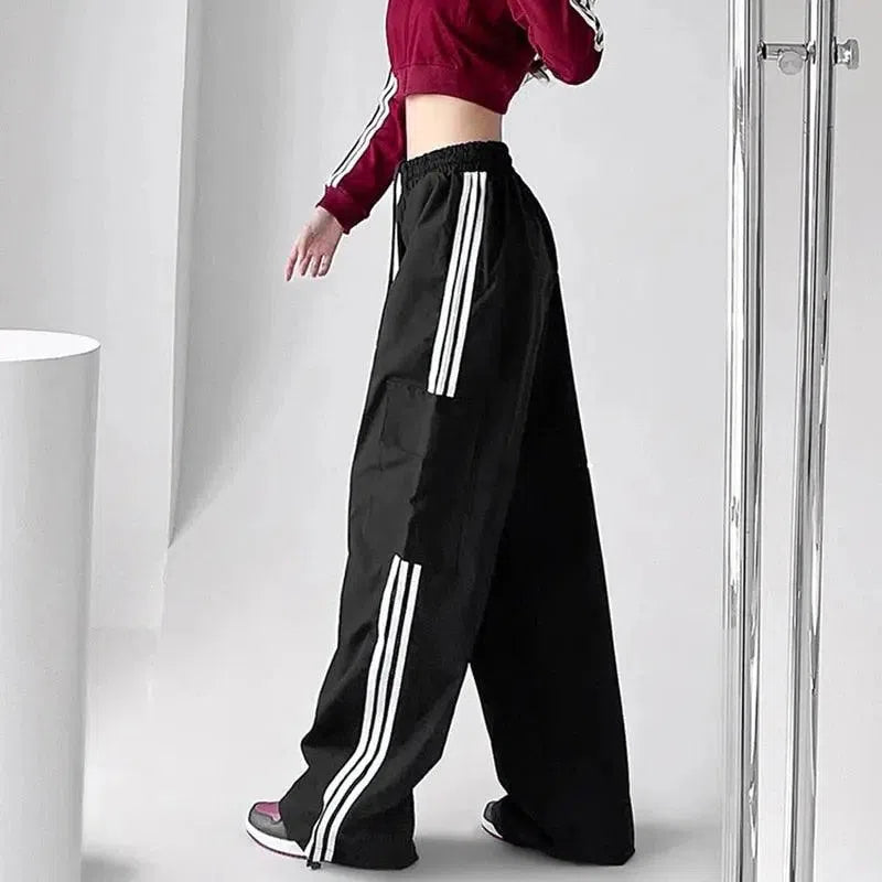 WIDE LEG CARGO PANTS BLUE WITH WHITE STRIPES