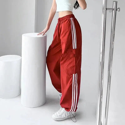 WIDE LEG CARGO PANTS BLUE WITH WHITE STRIPES