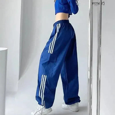 WIDE LEG CARGO PANTS BLUE WITH WHITE STRIPES