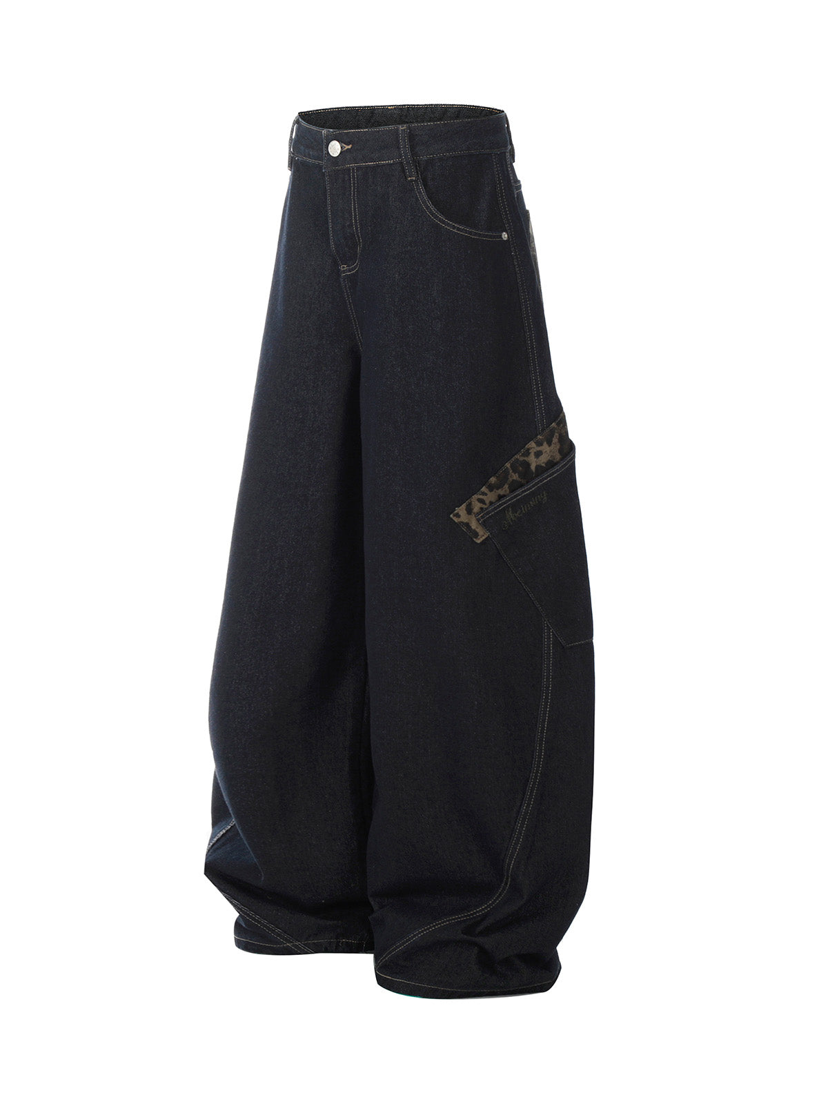 WIDE-LEG CARGO PANTS WITH DECONSTRUCTED CHEETAH PRINT DESIGN