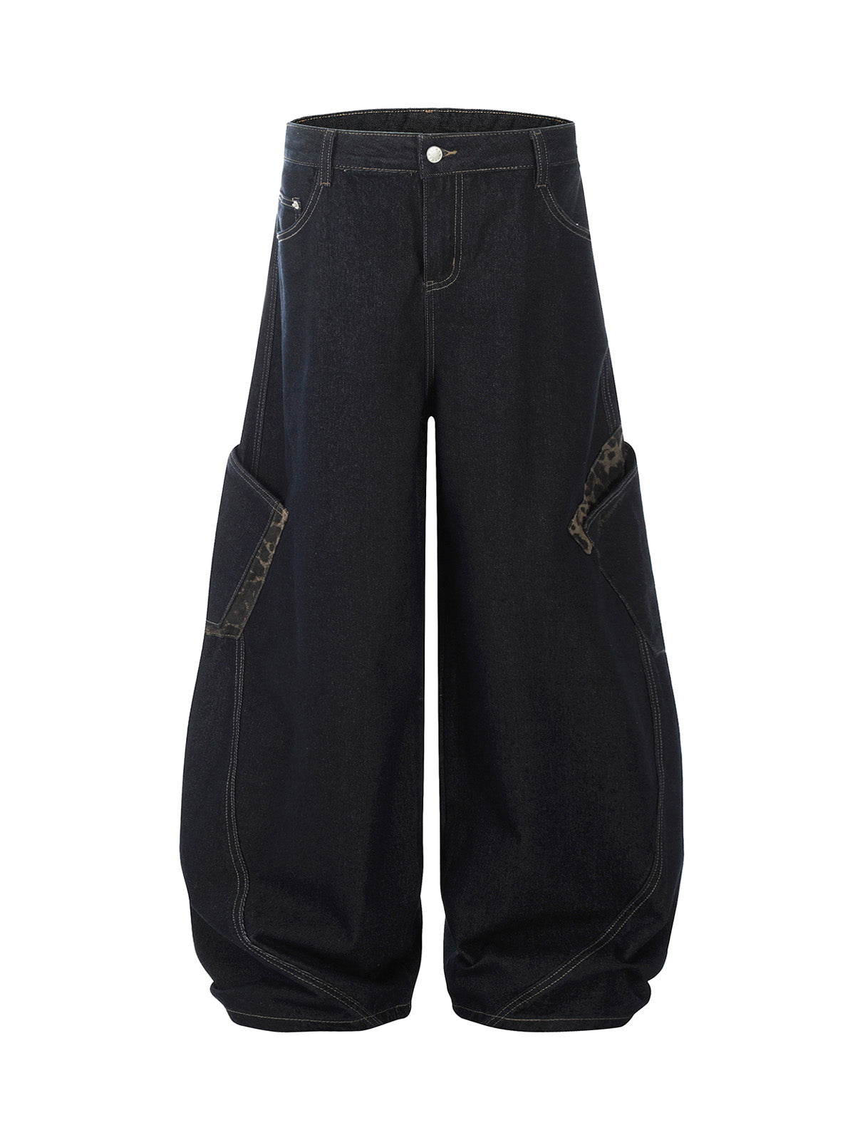 WIDE-LEG CARGO PANTS WITH DECONSTRUCTED CHEETAH PRINT DESIGN