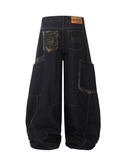 WIDE-LEG CARGO PANTS WITH DECONSTRUCTED CHEETAH PRINT DESIGN