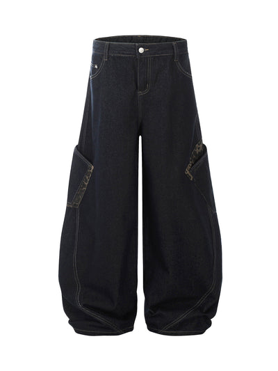 WIDE-LEG CARGO PANTS WITH DECONSTRUCTED CHEETAH PRINT DESIGN