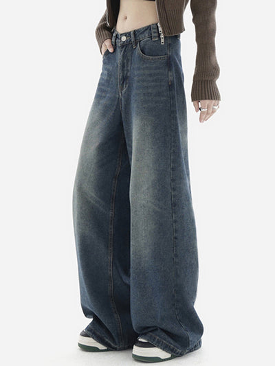 WIDE-LEG DENIM JEANS WITH FUNCTIONAL POCKETS FOR CASUAL STREET WEAR