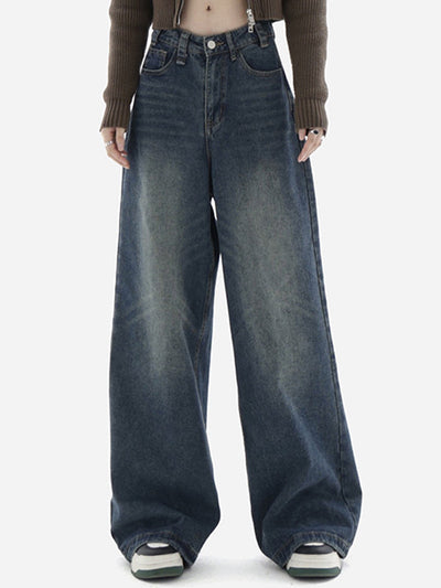 WIDE-LEG DENIM JEANS WITH FUNCTIONAL POCKETS FOR CASUAL STREET WEAR
