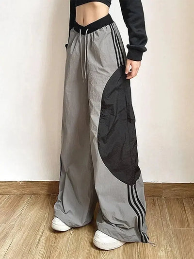 WIDE-LEG TRACK PANTS IN GRAY AND BLACK FOR Y2K WOMEN STREETWEAR