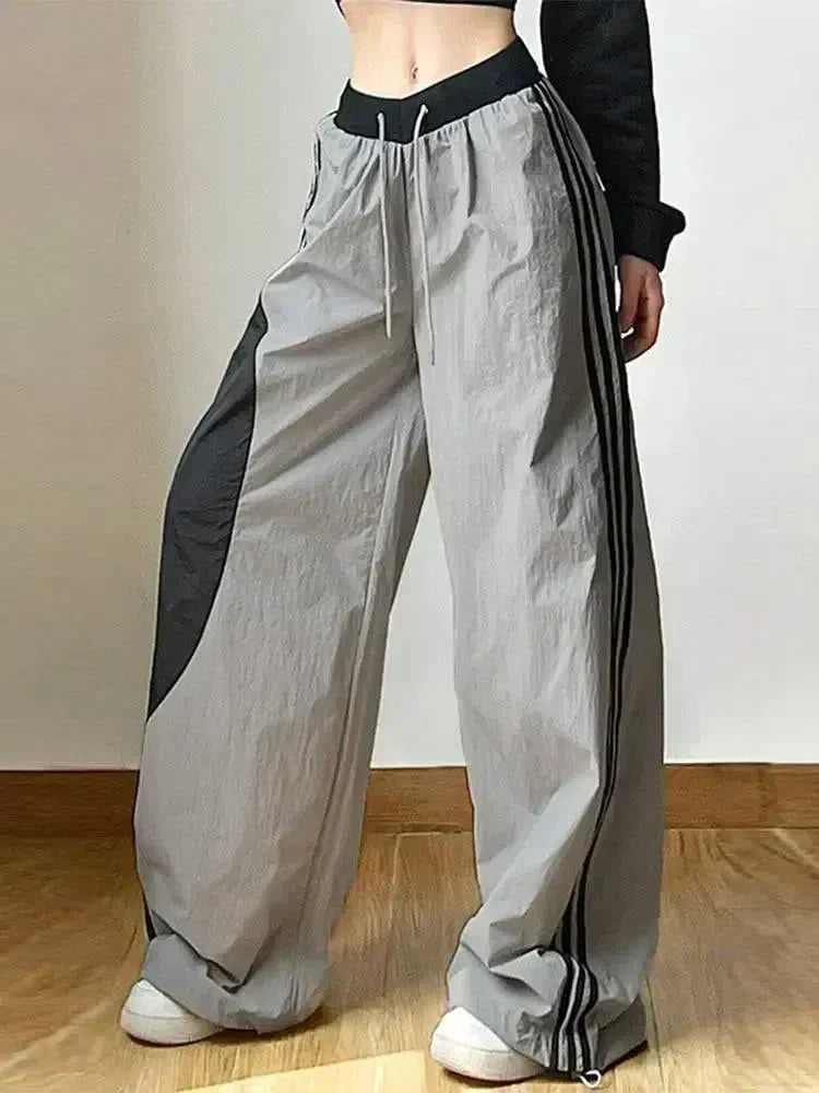 WIDE-LEG TRACK PANTS IN GRAY AND BLACK FOR Y2K WOMEN STREETWEAR