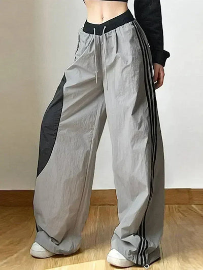 WIDE-LEG TRACK PANTS IN GRAY AND BLACK FOR Y2K WOMEN STREETWEAR