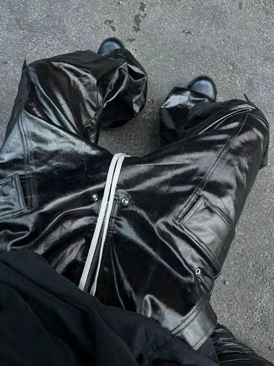 WIDE-LEGGED CARGO PANTS MATTE COATED OVERALLS