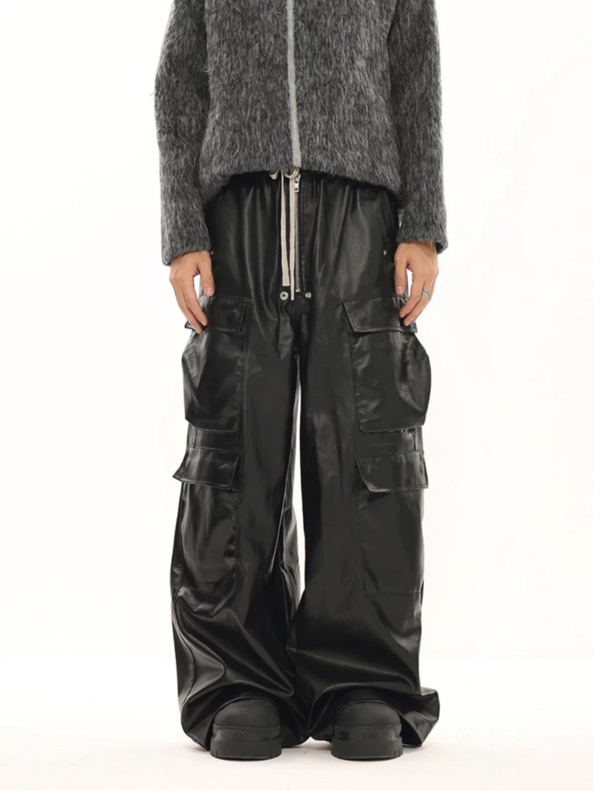 WIDE-LEGGED CARGO PANTS MATTE COATED OVERALLS