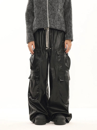 WIDE-LEGGED CARGO PANTS MATTE COATED OVERALLS