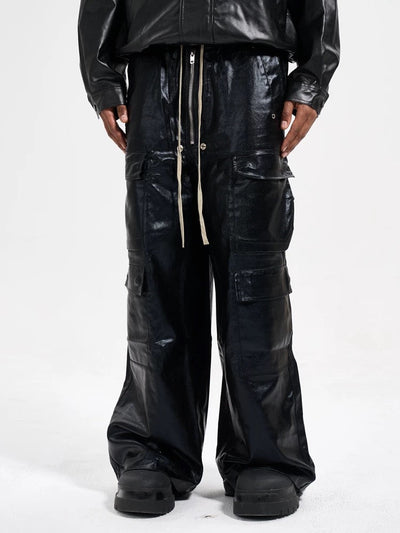 WIDE-LEGGED CARGO PANTS MATTE COATED OVERALLS
