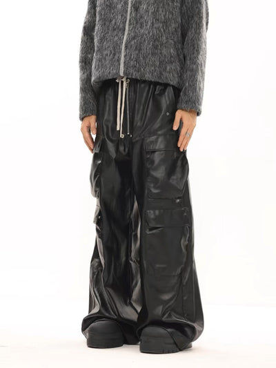 WIDE-LEGGED CARGO PANTS MATTE COATED OVERALLS