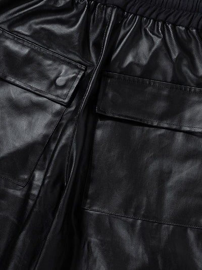 WIDE-LEGGED CARGO PANTS MATTE COATED OVERALLS