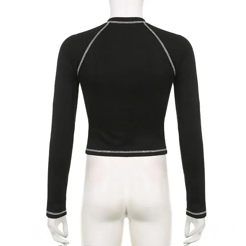 Y2K LONG SLEEVE CROP TOP IN BLACK