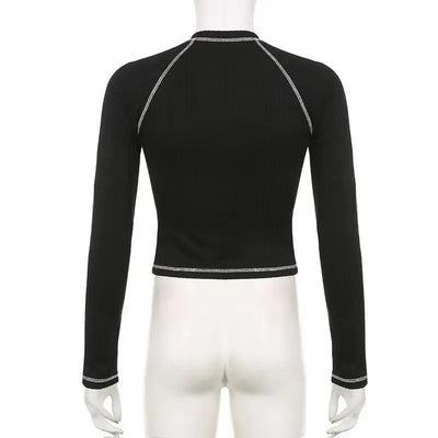 Y2K LONG SLEEVE CROP TOP IN BLACK
