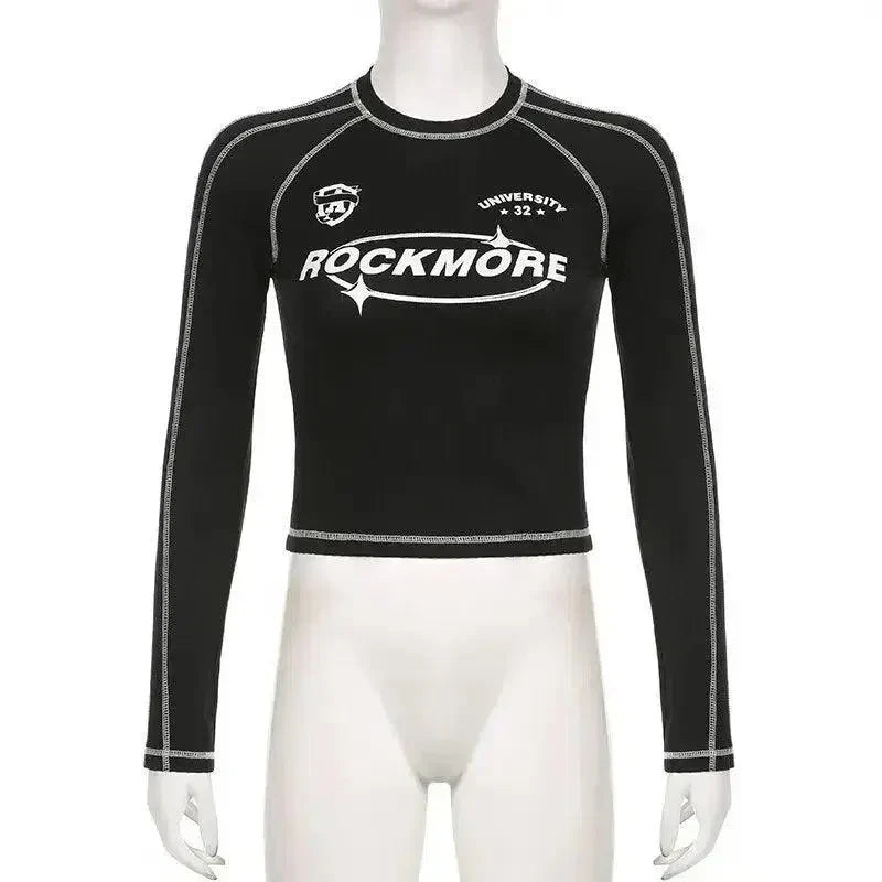 Y2K LONG SLEEVE CROP TOP IN BLACK