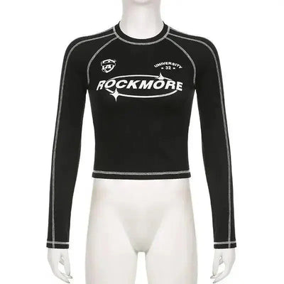 Y2K LONG SLEEVE CROP TOP IN BLACK