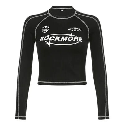 Y2K LONG SLEEVE CROP TOP IN BLACK