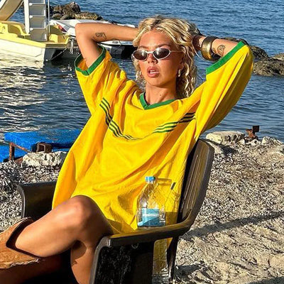 YELLOW BRAZIL SOCCER JERSEY Y2K PRINT CROP